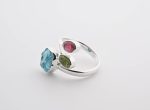 Blue Apatite ( Madagascar) Rough, Polished Vedelite & Rubellite Tourmaline Stones On .925 Ss Adjustable Ring Size 7 - Image 4