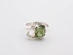 Double Stone Rough Moldavite Tektite (Czech Rep.) & Herkimer Diamond Quartz (Ny, Usa) On 0.925 Sterling Silver Ring Size - 4.75
