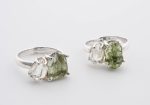 Double Stone Rough Moldavite Tektite (Czech Rep.) & Herkimer Diamond Quartz (Ny, Usa) On 0.925 Sterling Silver Ring Size - 4.75 - Image 2