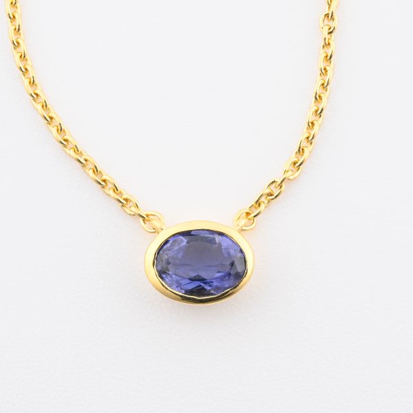 Faceted Stone On 18K Gold Vermeil .925 Ss 15" Necklace Iolite (India) Brilliant Oval Stone