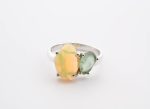 Green Kyanite Polished Teardrop (Brazil) & Welo Opal (Ethiopia) Polished Stones On Double 4-Prong 0.925 S.S. Setting Ring 6.75