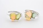 Green Kyanite Polished Teardrop (Brazil) & Welo Opal (Ethiopia) Polished Stones On Double 4-Prong 0.925 S.S. Setting Ring 6.75 - Image 2