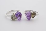 Double Stone Polished Labradorite (Madagascar) & Rough Amethyst (Brazil) On 0.925 Sterling Silver Ring Size - 7.75 - Image 2