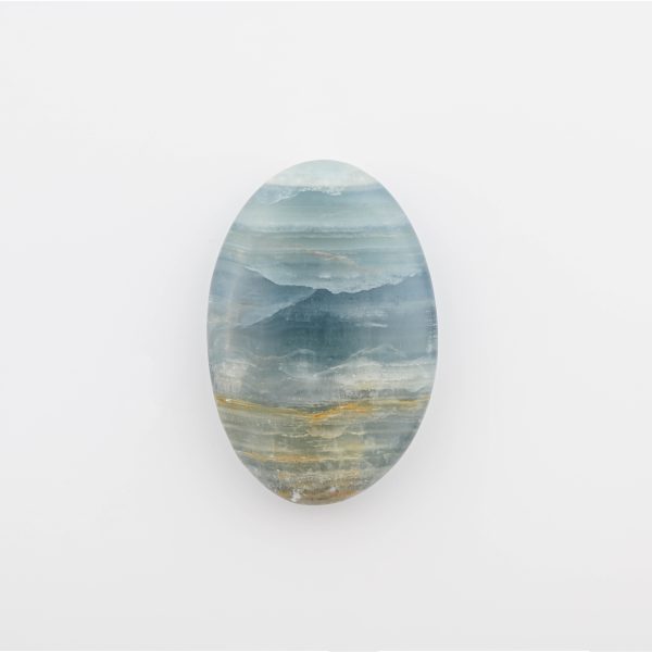 LEMURIAN AQUATINE BANDED CALCITE AKA BLUE ONXY  POLISHED PALM STONE FROM ARGENTINA