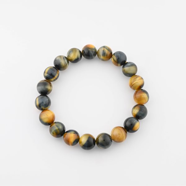 Cat'S Eye Tiger'S Eye 12-13Mm Polished Round Beads On Large 10" Length Elastic Beaded Bracelet From South Africa