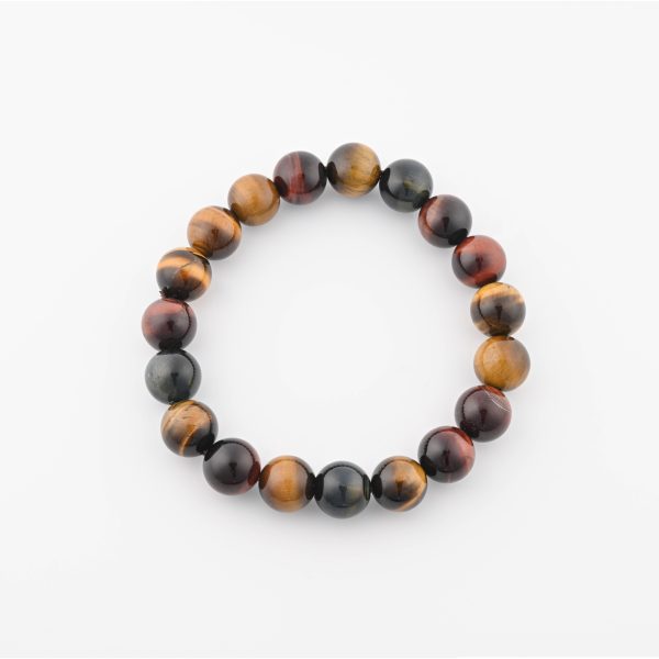 TIGER'S EYE, HAWK'S EYE & DRAGON'S EYE 12-13MM POLISHED ROUND BEADS ON LARGE 10" LENGTH ELASTIC BEADED BRACELET FROM AUSTRALIA