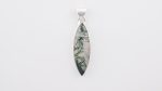Moss Agate (India) Polished Stone on 0.925 Sterling Silver Pendant - Large Maquise Stone