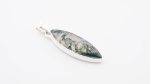 Moss Agate (India) Polished Stone on 0.925 Sterling Silver Pendant - Large Maquise Stone - Image 2