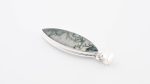 Moss Agate (India) Polished Stone on 0.925 Sterling Silver Pendant - Large Maquise Stone - Image 4