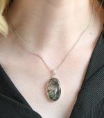 Moss Agate (India) Polished Stone on 0.925 Sterling Silver Pendant - Large Oval Stone - Image 4