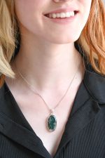 Moss Agate (India) Polished Stone on 0.925 Sterling Silver Pendant - Large Oval Stone - Image 6
