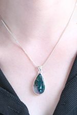 Moss Agate (India) Polished Stone on 0.925 Sterling Silver Pendant - Large Pear Stone - Image 3