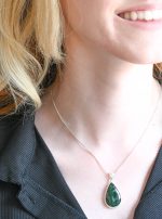 Moss Agate (India) Polished Stone on 0.925 Sterling Silver Pendant - Large Pear Stone - Image 4