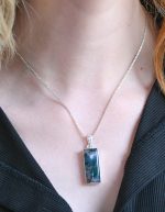 Moss Agate (India) Polished Stone on 0.925 Sterling Silver Pendant - Large Rectangular Stone - Image 3
