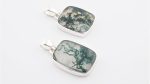 Moss Agate (India) Polished Stone on 0.925 Sterling Silver Pendant - Medium Rectangular Stone - Image 2