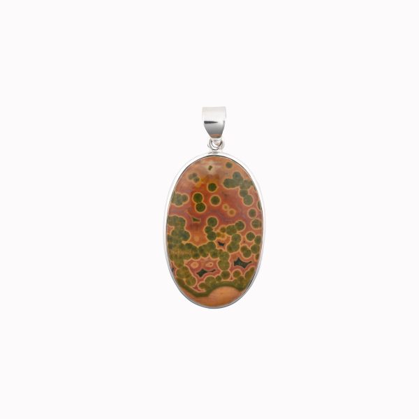 Ocean (Orbicular) Jasper (Madagascar) Large Oval Stone on .925 Sterling Silver Pendant