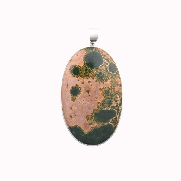 Ocean (Orbicular) Jasper (Madagascar) Extra Jumbo Oval Stone on 0.925 Sterling Silver Pendant