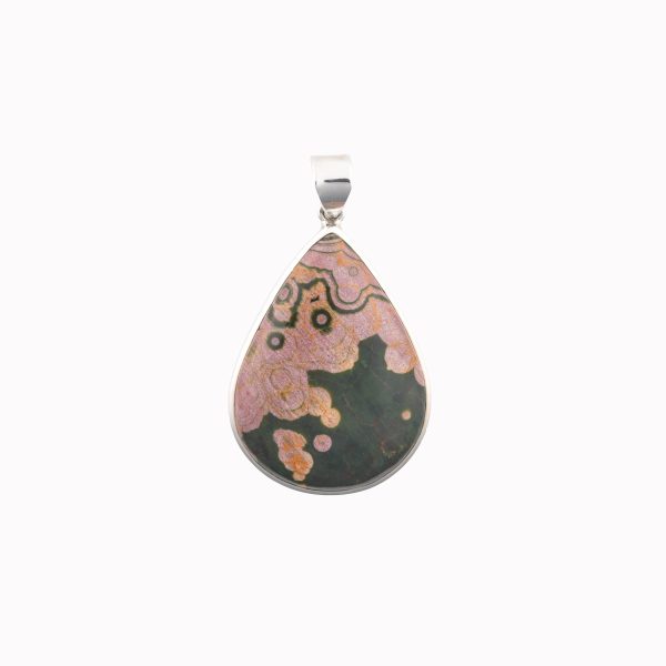Ocean (Orbicular) Jasper (Madagascar) Extra Large Pear Stone on 0.925 Sterling Silver Pendant