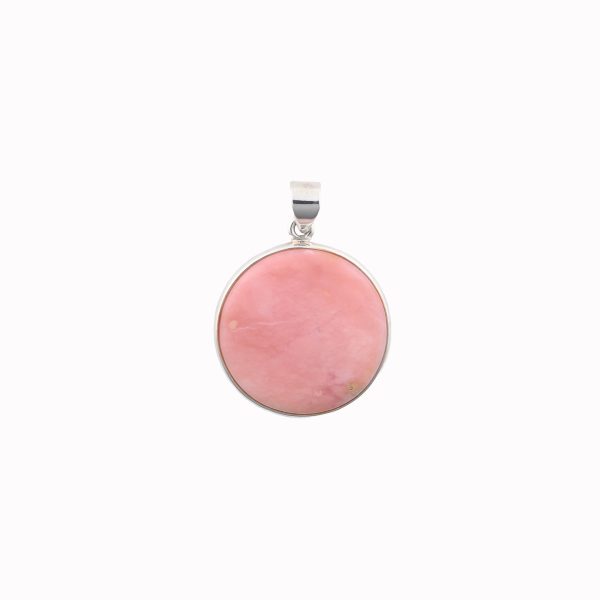 Pink Opal - Common (Peru) Large Polished Circle Stone on 0.925 SS Pendant