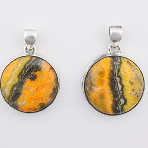Assorted 0.925 Sterling Silver Pendant - Bumblebee Jasper (Indonesia) Polished Circle Stone