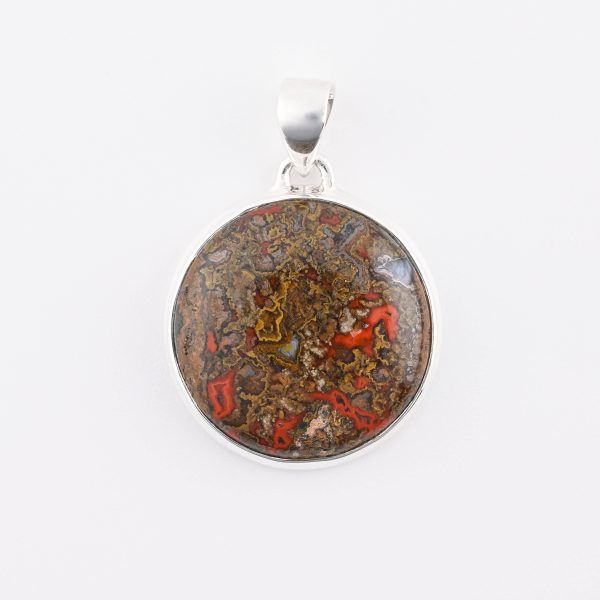 Assorted 0.925 Sterling Silver Pendant - Seam Agate (Turkey) Polished Circle Stone