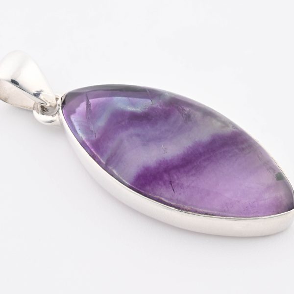 Rainbow Fluroite (Brazil) Polished Stone on 0.925 Sterling Silver Pendant - Marquise Stone