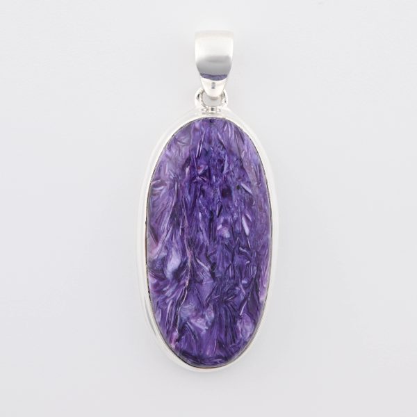 Assorted 0.925 Sterling Silver Pendant - Charoite (Russia) Polished Oval Stone
