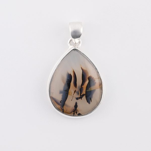 Assorted 0.925 Sterling Silver Pendant - Montana Agate (MT, USA) Polished Pear Stone