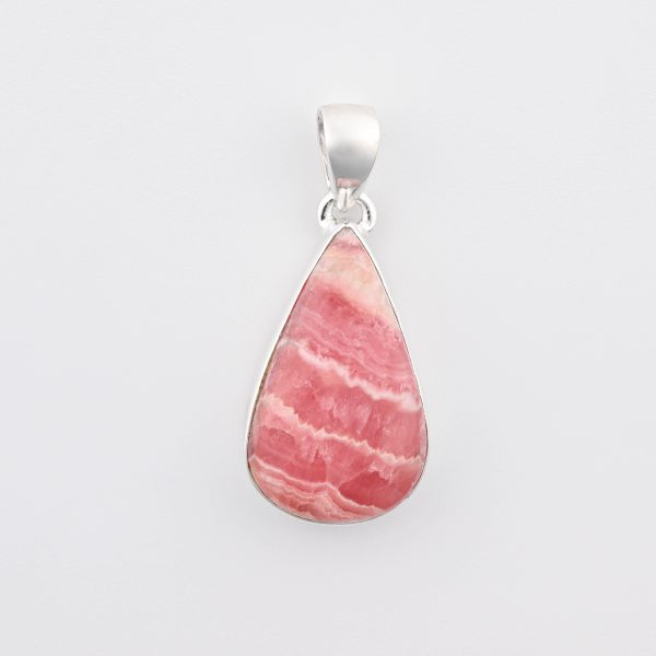 Assorted 0.925 Sterling Silver Pendant - Rhodochrosite (Argentina) Polished Pear Stone