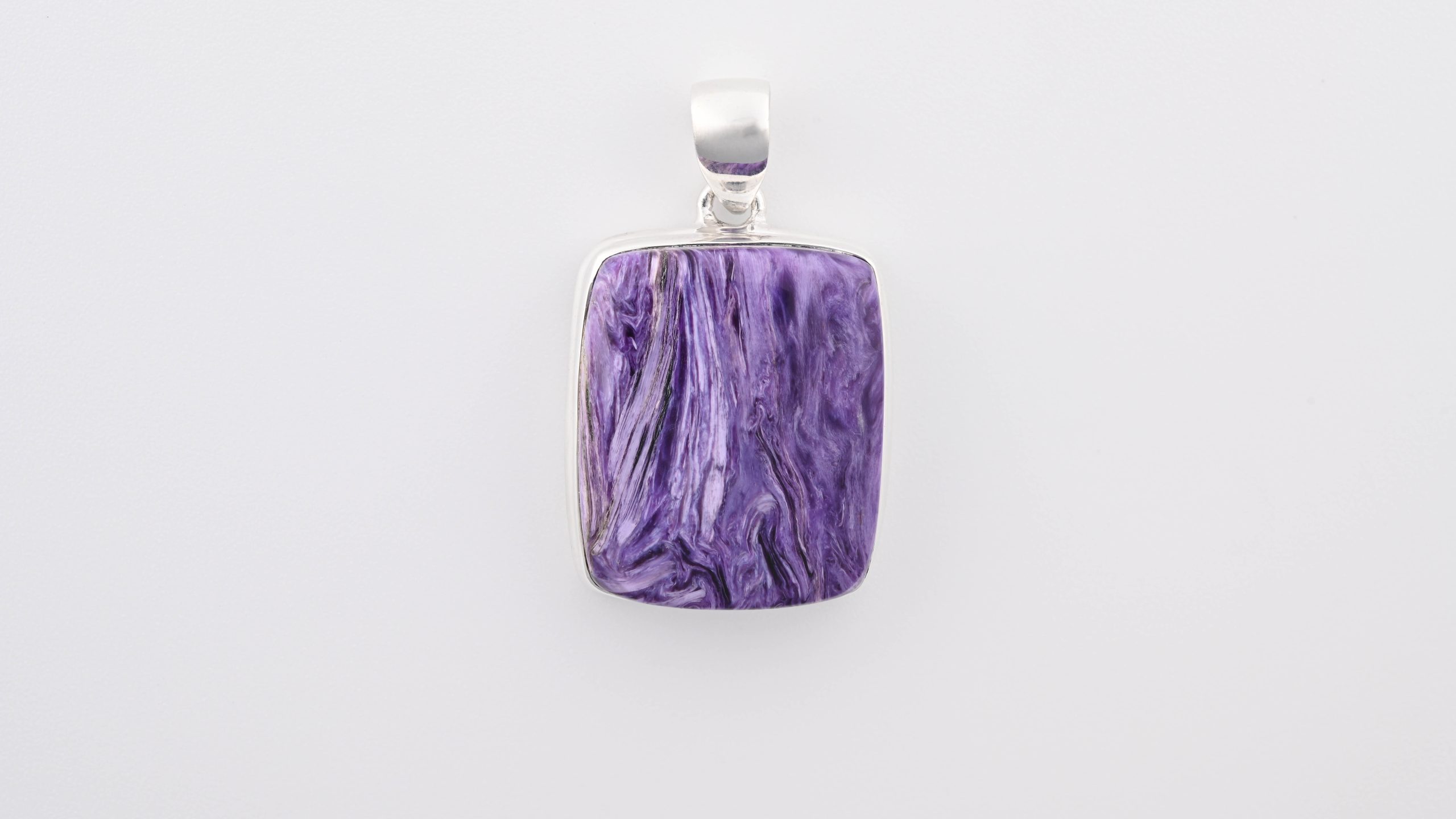PP-R-CH-CHAROITE-RECTANGLE-PENDANT-STERLING-SILVER-PURPLE-RUSSIA-POLISHED-FRONT-BAREFOOT-NATIVE.jpg Assorted 0.925 Sterling Silver Pendant - Charoite (Russia) Polished Rectangular Stone - Image 1