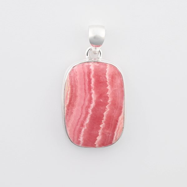 Assorted 0.925 Sterling Silver Pendant - Rhodochrosite (Argentina) Polished Rectangular Stone