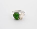 Double Stone Polished Rainbow Moonstone (India) & Rough Chrom Diopside (Siberia) On 0.925 Sterling Silver Ring Size - 7