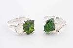 Double Stone Polished Rainbow Moonstone (India) & Rough Chrom Diopside (Siberia) On 0.925 Sterling Silver Ring Size - 7 - Image 2