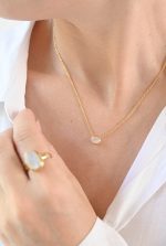 Faceted Stone On 18K Gold Vermeil .925 Ss 15" Necklace Rainbow Moonstone (India) Brilliant Oval Stone - Image 5