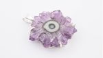 Amethyst Quartz (Uruguay) Rough Stalactite Slice Flower Stone on 4-Prong 0.925 Sterling Silver Pendant - Image 3