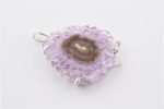 Amethyst Quartz (Uruguay) Rough Stalactite Slice Flower Stone on 4-Prong 0.925 Sterling Silver Pendant - Image 4
