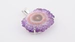 Amethyst Quartz (Uruguay) Rough Stalactite Slice Flower Stone on 4-Prong 0.925 Sterling Silver Pendant - Image 6