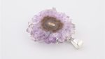 Amethyst Quartz (Uruguay) Rough Stalactite Slice Flower Stone on 4-Prong 0.925 Sterling Silver Pendant - Image 9