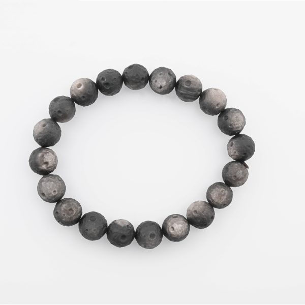 Silver Sheen Obsidian 11-12Mm Moon Beads On 9" Length Elastic Beaded Bracelet From Mexico