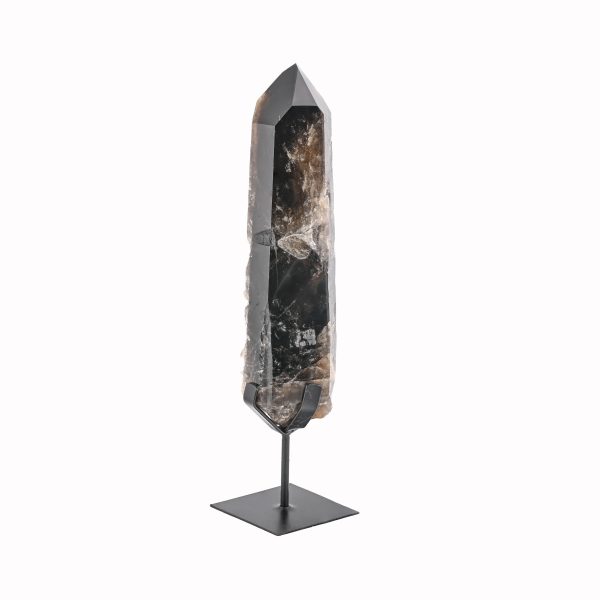 Smoky Quartz Crystal Point With Crystal Cluster On Custom Black Iron Stand From Minas Gerais, Brazil