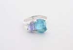 Double Stone Polished Tanzanite (Tanzania) & Rough Blue Apatite (Madagascar) On 0.925 Sterling Silver Ring Size - 8.75