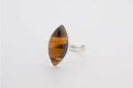 Tiger'S Eye (Africa) Large Polished Marquise Stone On 0.925 Sterling Silver Ring Size - 7.75 - Image 4