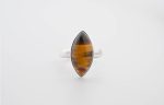 Tiger'S Eye (Africa) Large Polished Marquise Stone On 0.925 Sterling Silver Ring Size - 7.75
