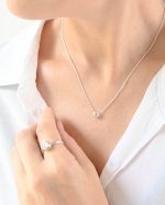 Faceted Stone Pairs On 0.925 Sterling Silver 15" Necklace White Topaz (Brazil) Brilliant Round Stone - Image 4