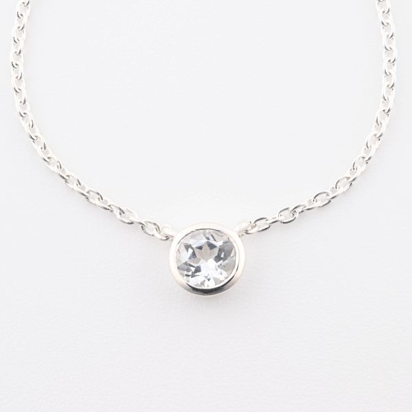 Faceted Stone Pairs On 0.925 Sterling Silver 15" Necklace White Topaz (Brazil) Brilliant Round Stone
